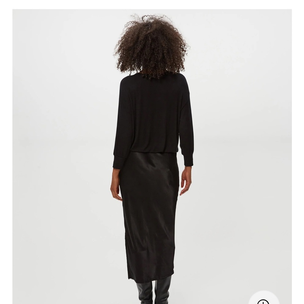 Michael Stars Nadia Mixed Fabric Black Satin Long Sleeve Midi Dress - Picture 6 of 8